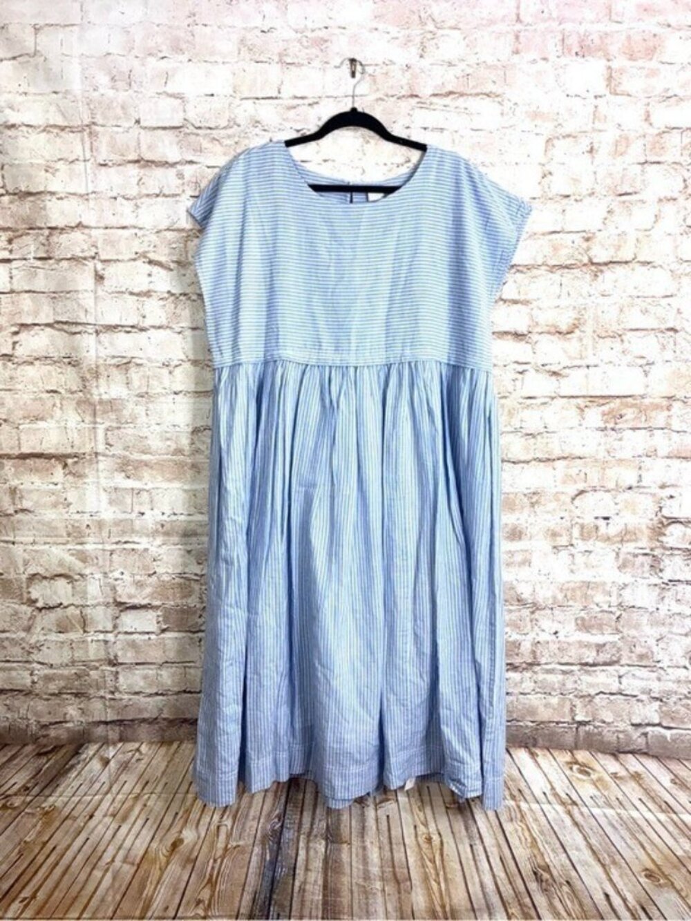 Poetry Cotton Blue White Chambray Midi Dress Size 14 NEW